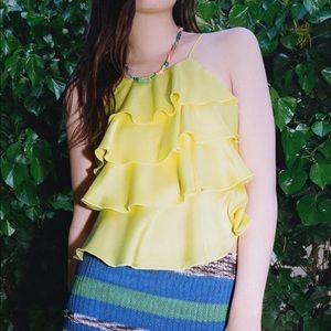 Zara RUFFLED HIGH NECK yellow TOP
